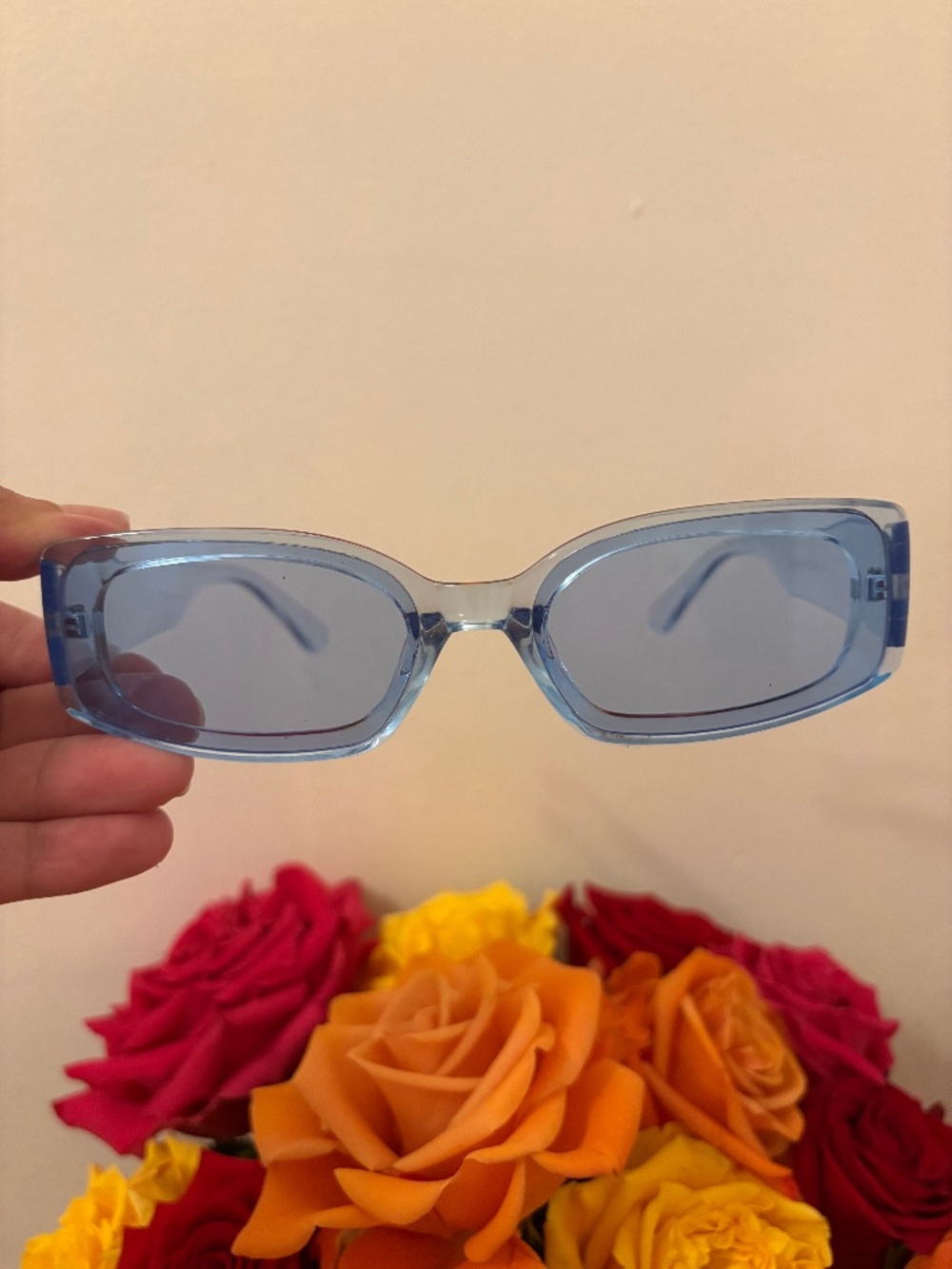 Blue Rectangle Sunglasses Y2K Slim Frame Sunnies Transparent Retro Shades